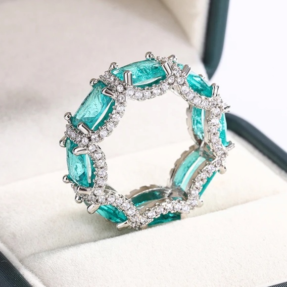 Green Pariba 925 Silver Eternity Ring - Picture 12 of 15